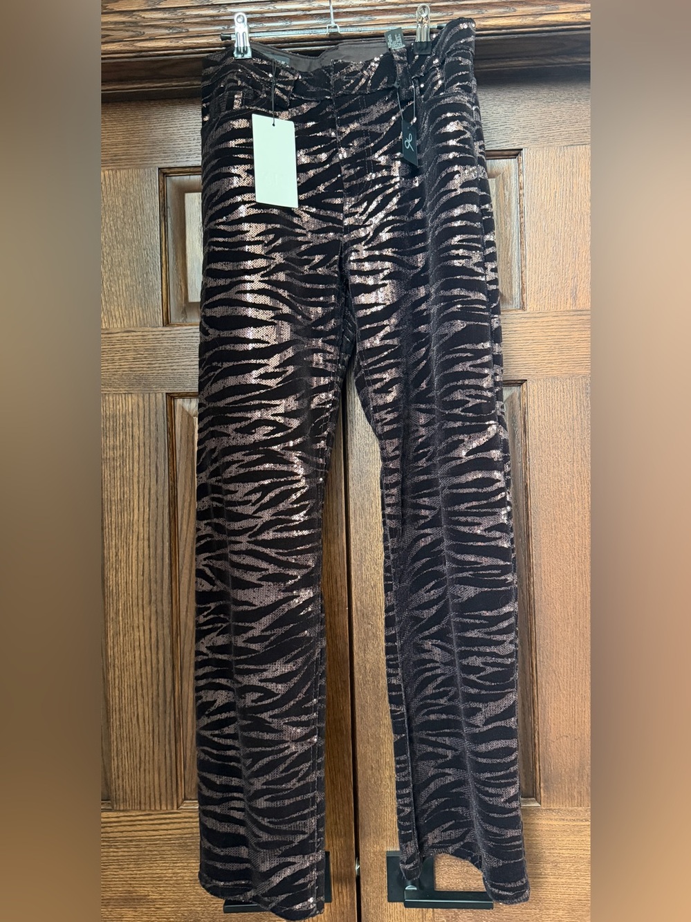 Zara Metallic Zebra Print Pants in Black and Bronze